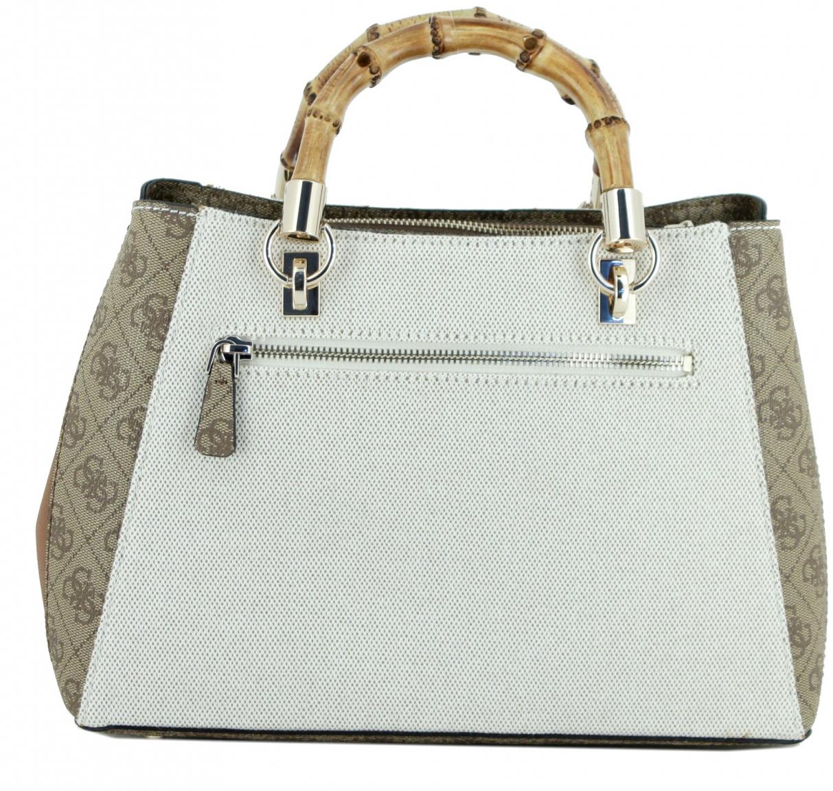 Henkeltasche Guess Kerima Girlfirend Satchel Bambus Canvas Logoprint dunkelgrau