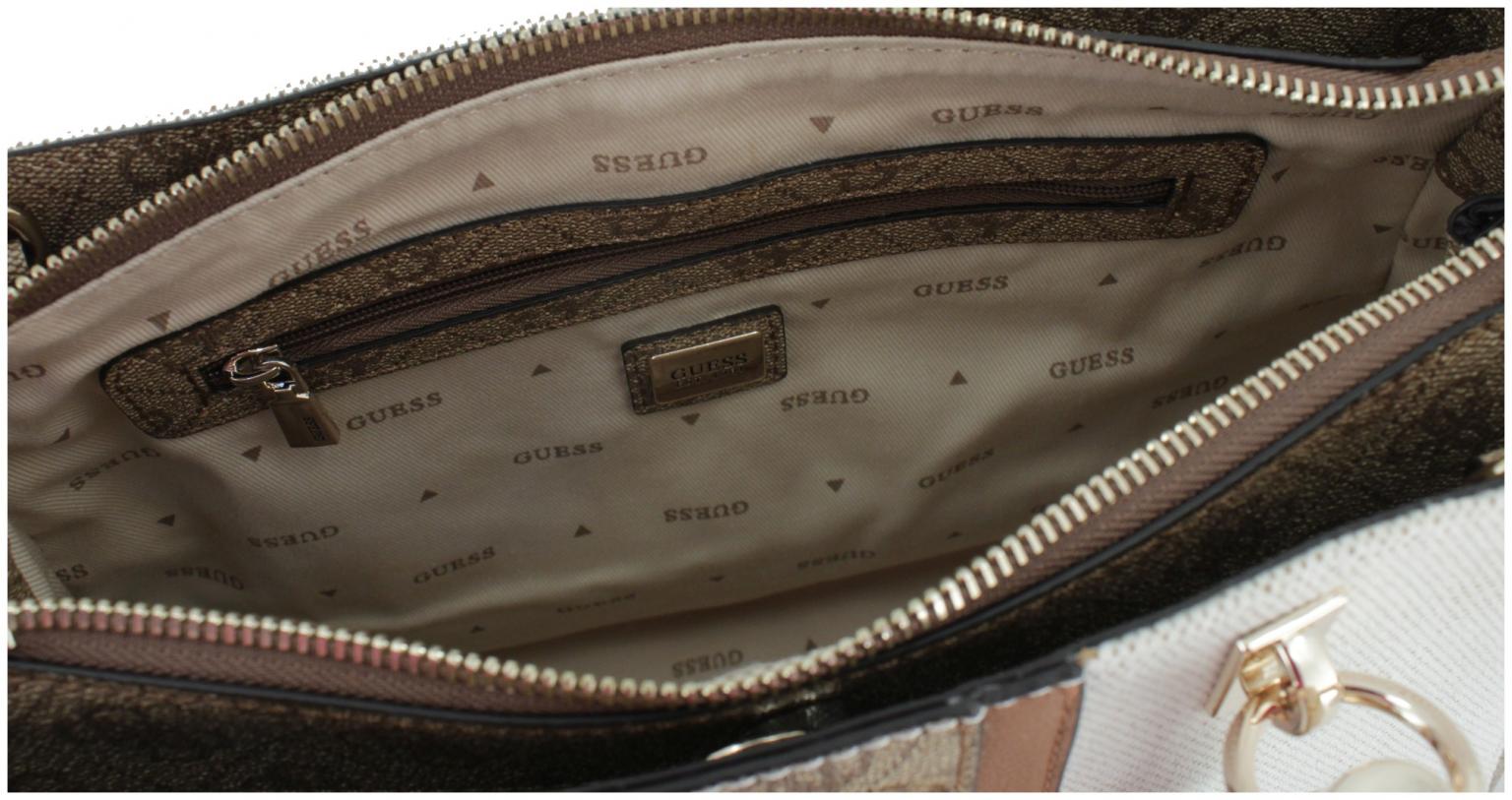Henkeltasche Guess Kerima Girlfirend Satchel Bambus Canvas Logoprint dunkelgrau