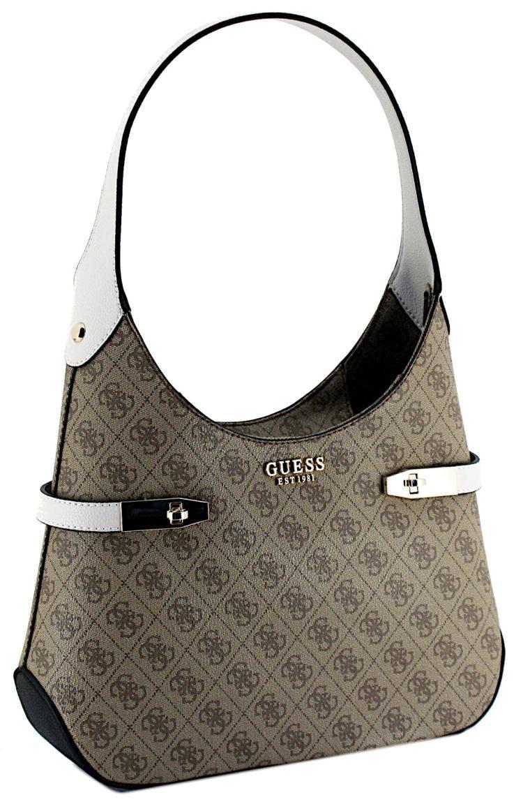 Henkeltasche Guess Zadie Logo 4G Print Multicolor Metalldetails Latte Black