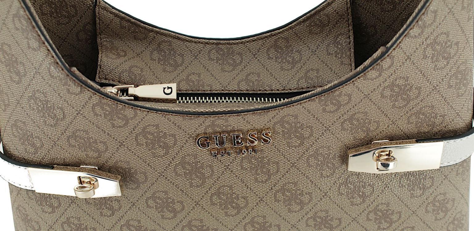 Henkeltasche Guess Zadie Logo 4G Print Multicolor Metalldetails Latte Black