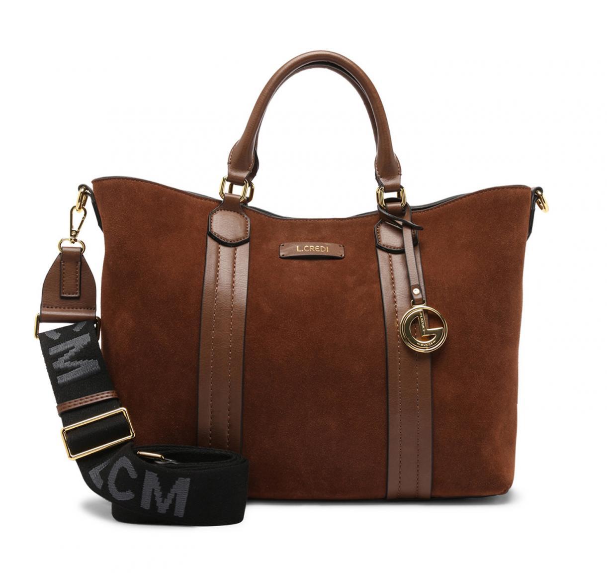 Henkeltasche L.Credi Fioretta Veloursleder Cognac braun