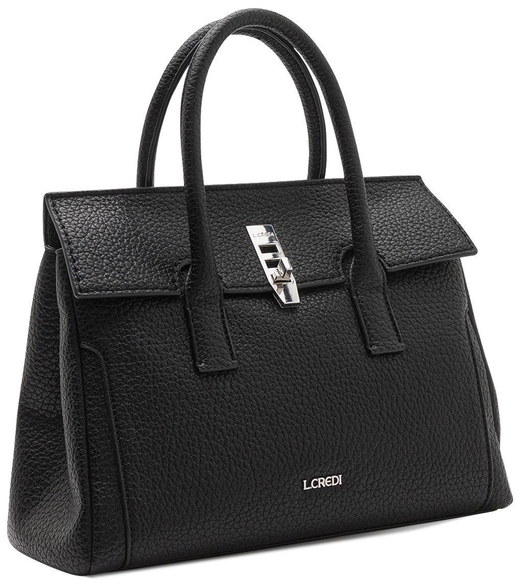 Henkeltasche Odila L.CREDI Uni Schwarz mit Drehverschluss