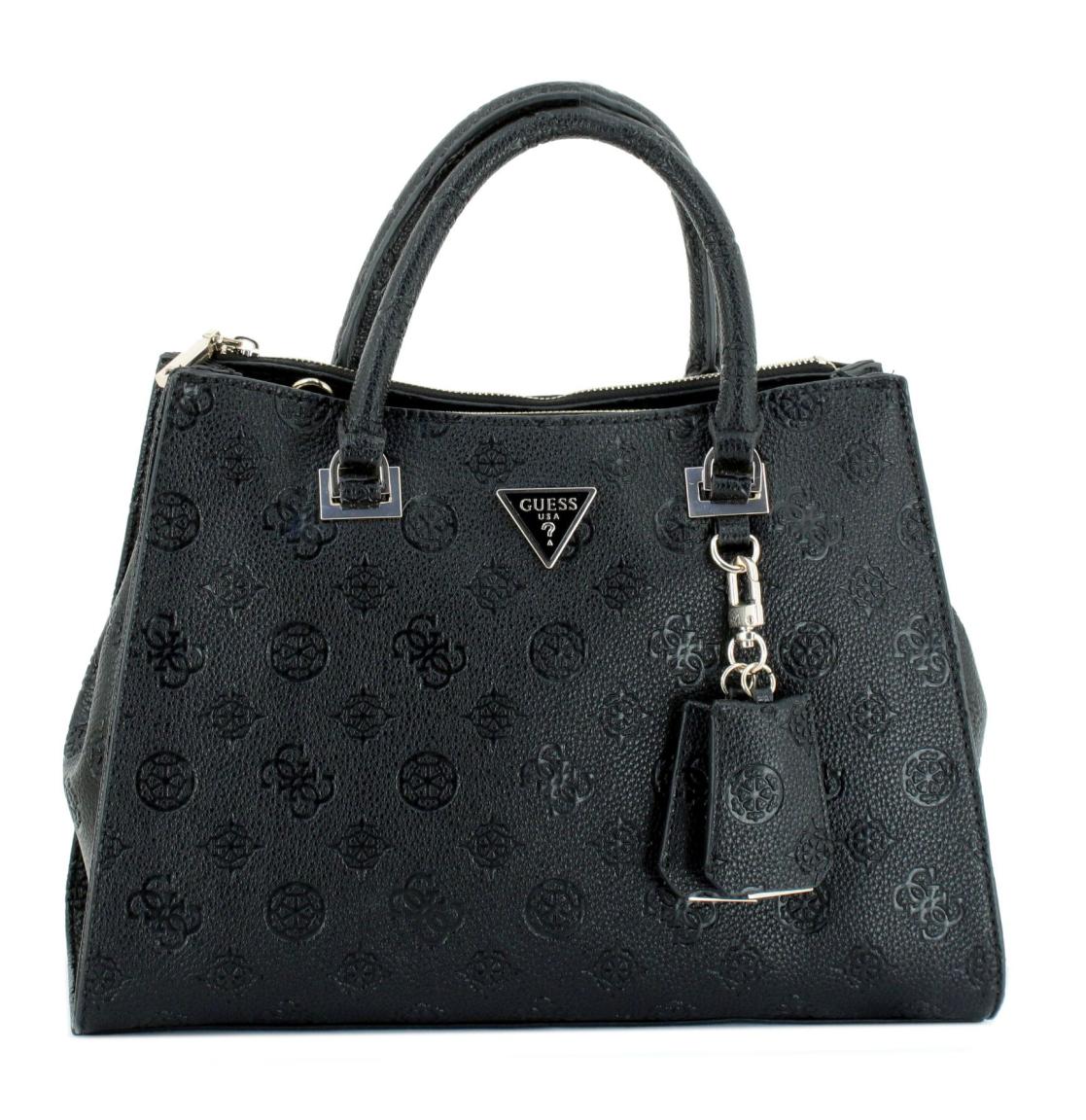 Henkeltasche Society Satchel Guess Cresidia II Dark Taupe Logoprägung