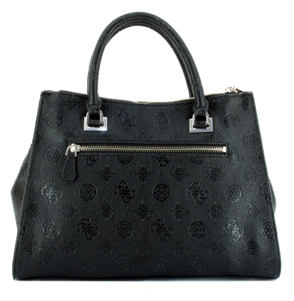 Henkeltasche Society Satchel Guess Cresidia II Dark Taupe Logoprägung