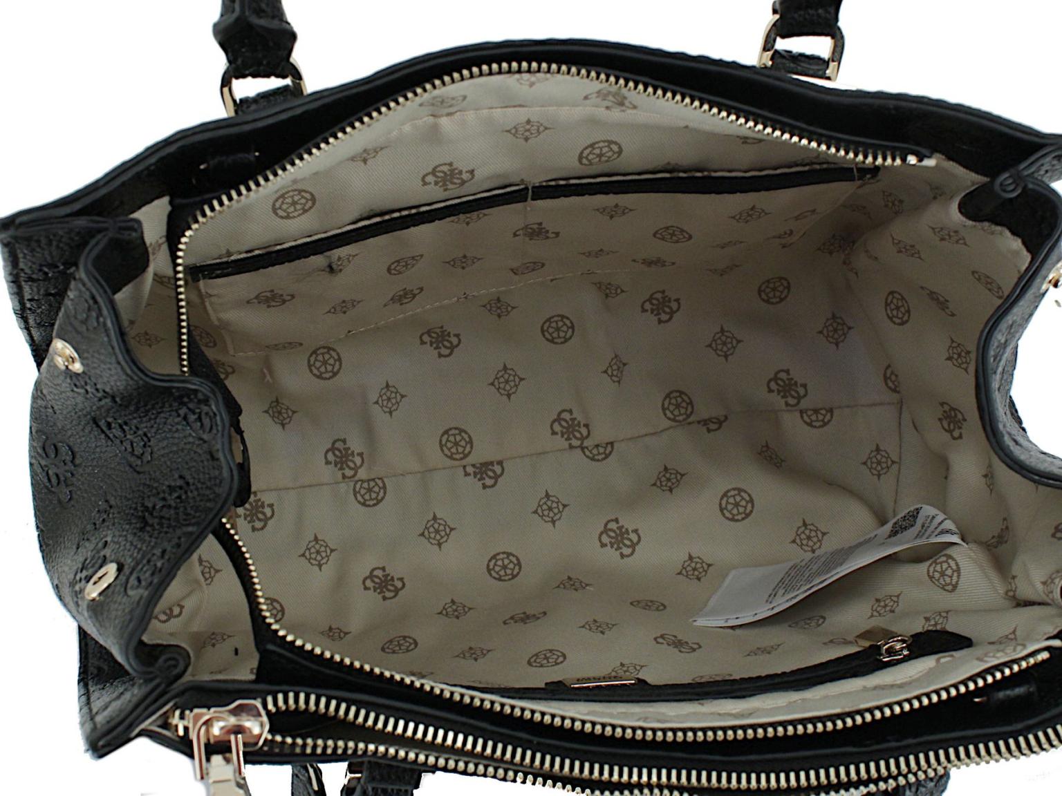 Henkeltasche Society Satchel Guess Cresidia II Dark Taupe Logoprägung