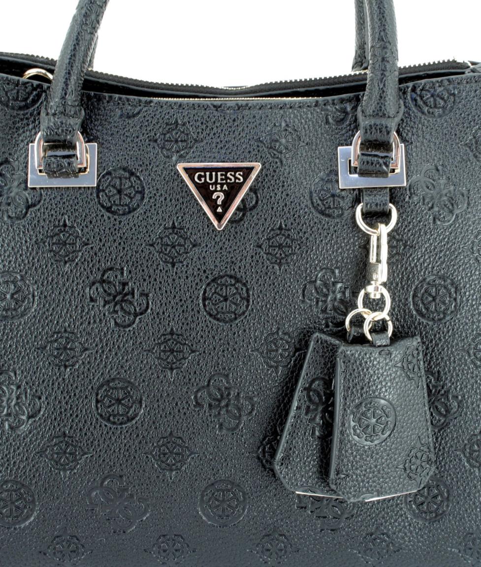 Henkeltasche Society Satchel Guess Cresidia II Dark Taupe Logoprägung