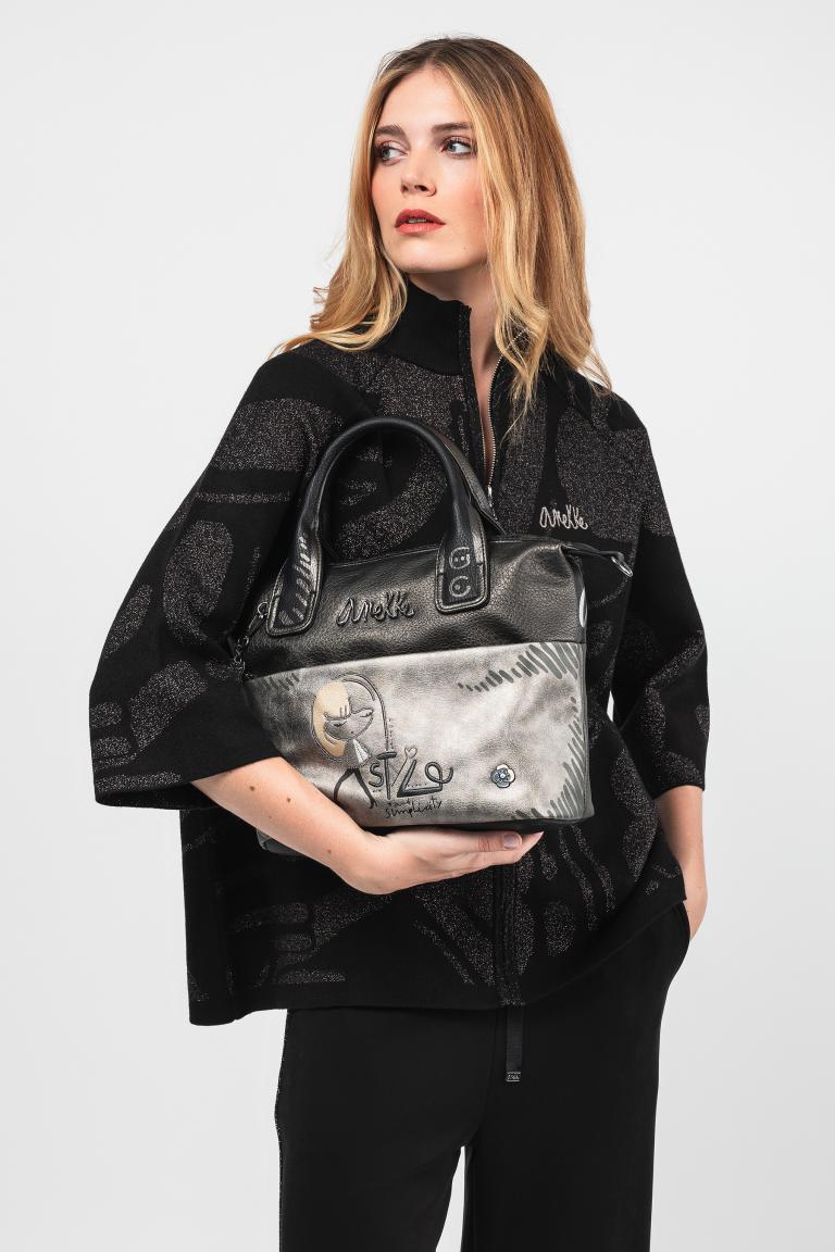 Henkeltasche schwarz silber bestickt Nature Koko Anekke Mademoiselle