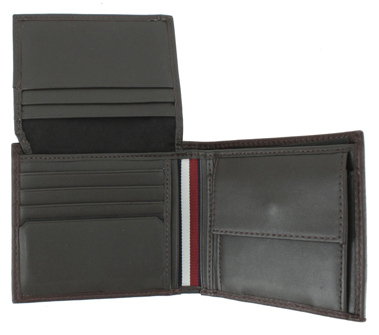 Hilfiger Herrenportemonnaie dunkelbraun Leder TH Premium CC Flap an Coin