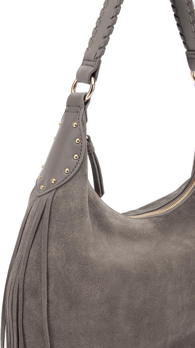 Hobobag Veloursleder Fransen Les Visionnaires Kris taupe Cozy Boho