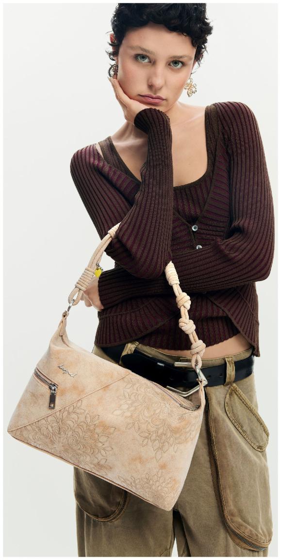 Huntington beige Schultertasche Desigual floral Areia bestickt