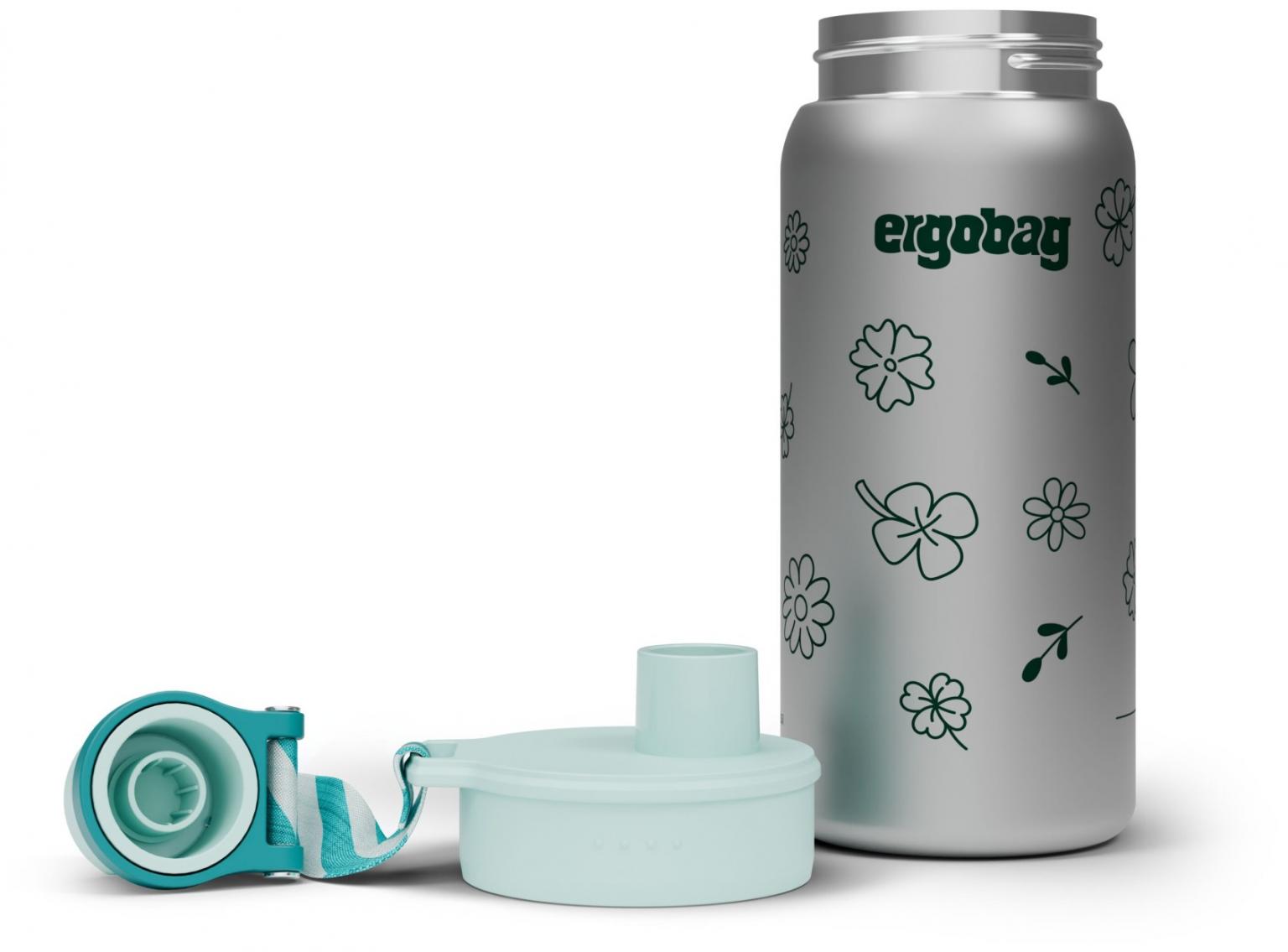 Isolierflasche aus Edelstahl Blumenprint Ergobag grün
