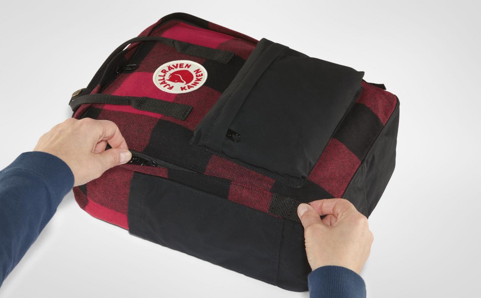 Jugendrucksack Fjällräven Re-Wool Red-Black rot schwarzes Karo recyclete Wolle