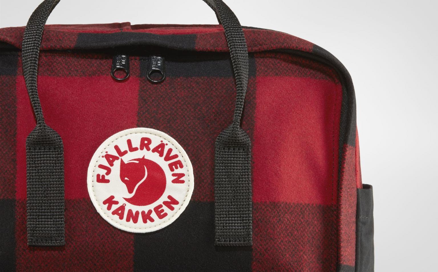 Jugendrucksack Fjällräven Re-Wool Red-Black rot schwarzes Karo recyclete Wolle