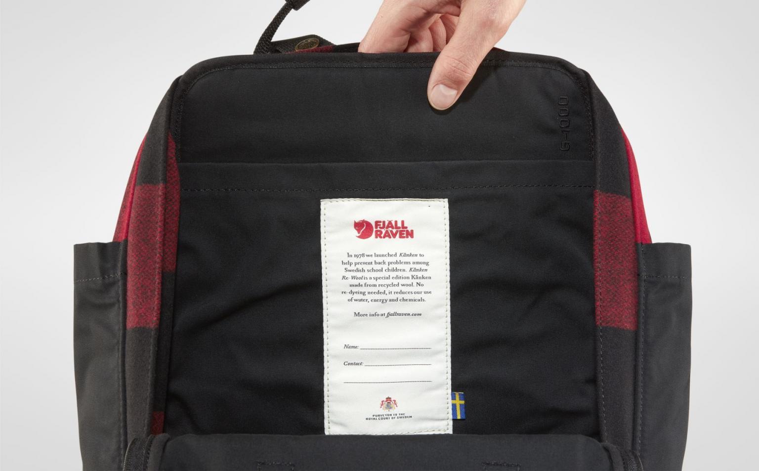 Jugendrucksack Fjällräven Re-Wool Red-Black rot schwarzes Karo recyclete Wolle