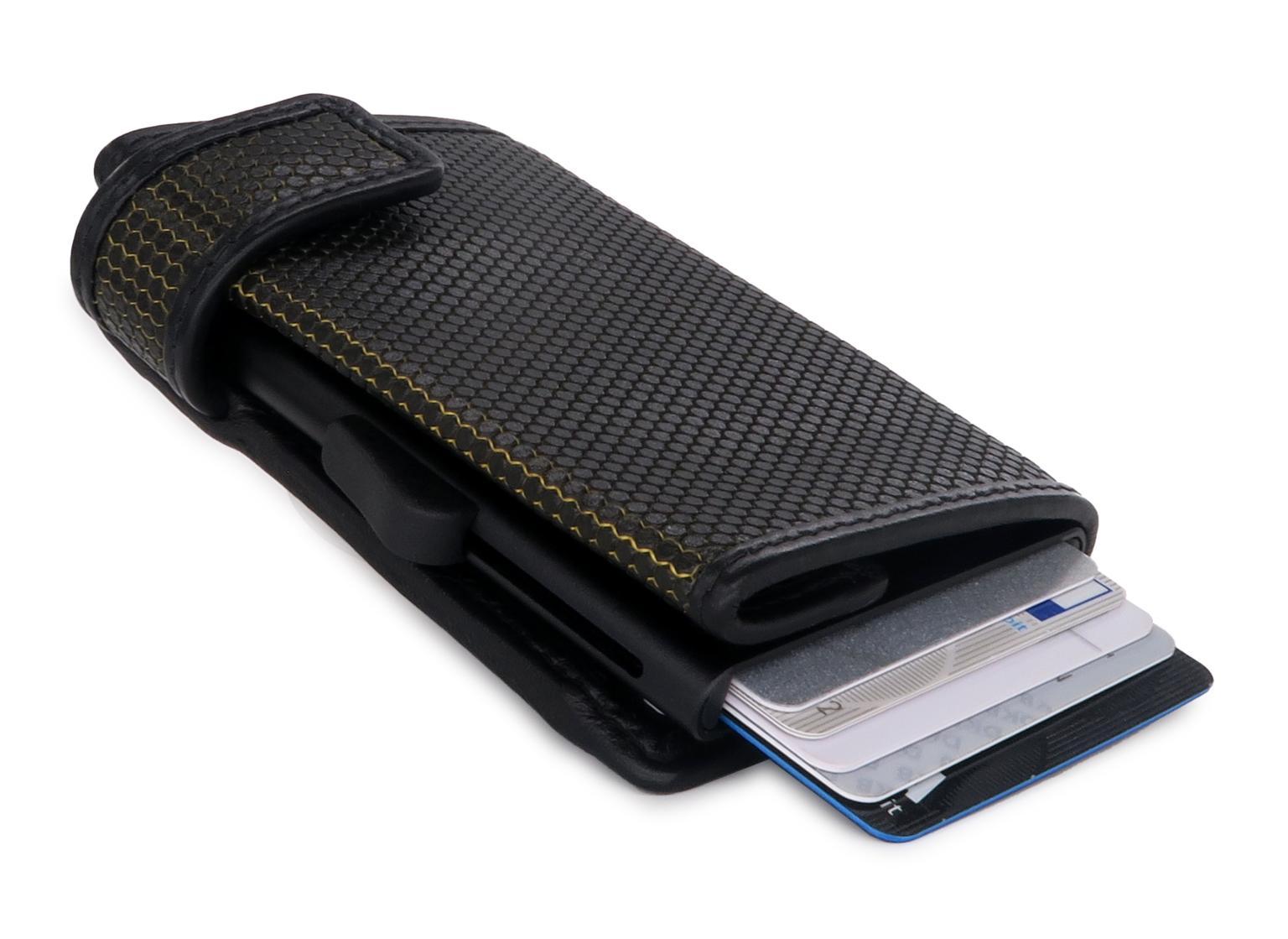 Kartencontainer RFID-Schutz SecWal Leder Aluminium Kartenetui schwarz gelb