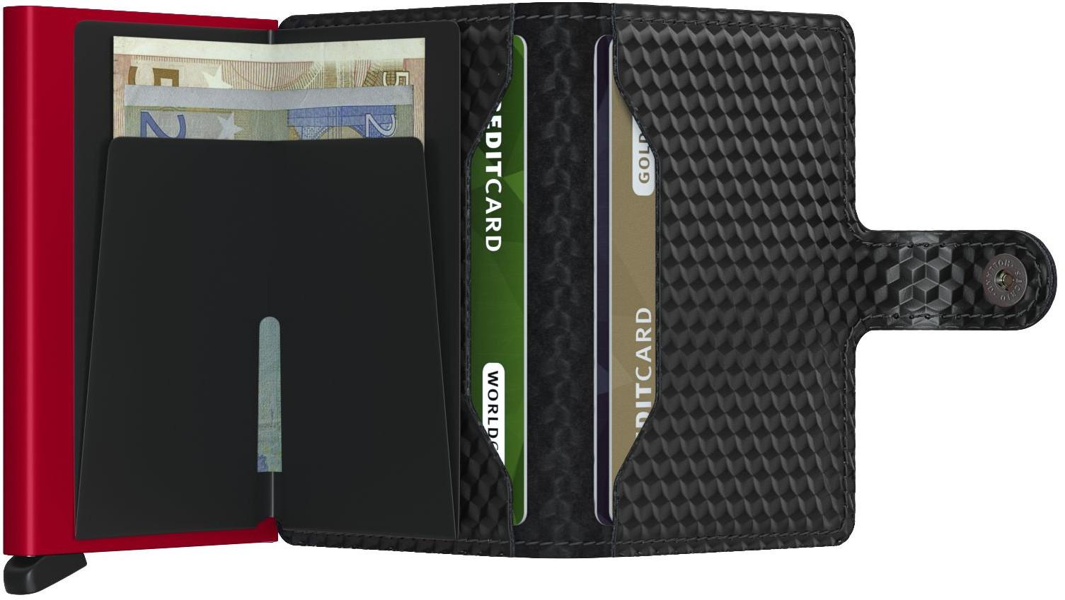 Kartenetui Secrid Miniwallet mit Drücker Cubic Black Red 3D Optik 