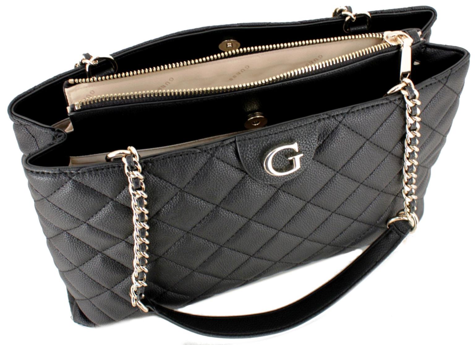Kettenhenkel Damentasche abgesteppt Guess Gillian Black Goldmetallcharme