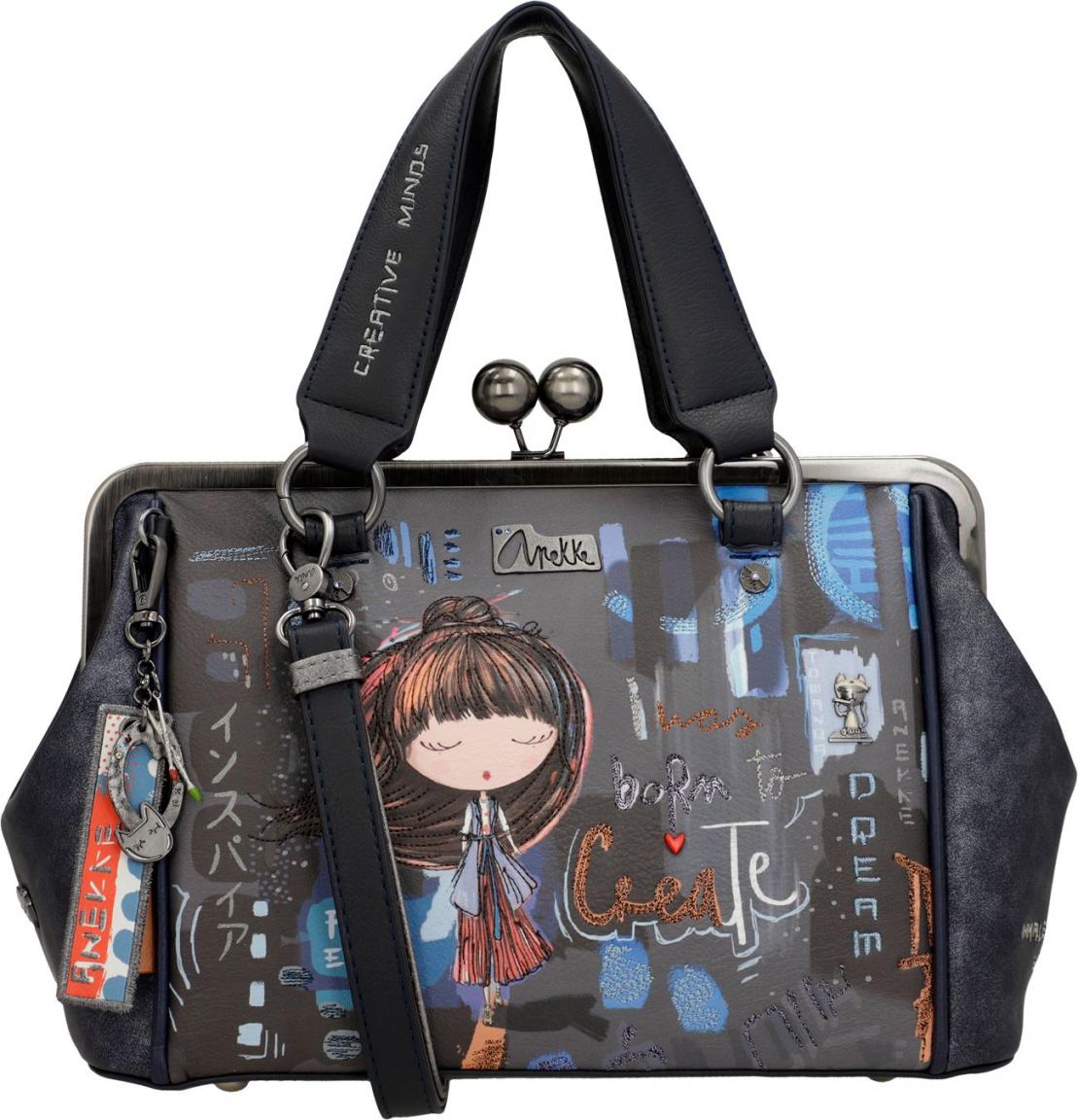 Kisslocktasche Anekke Contemporary Japan blau bunt bestickt Kunst