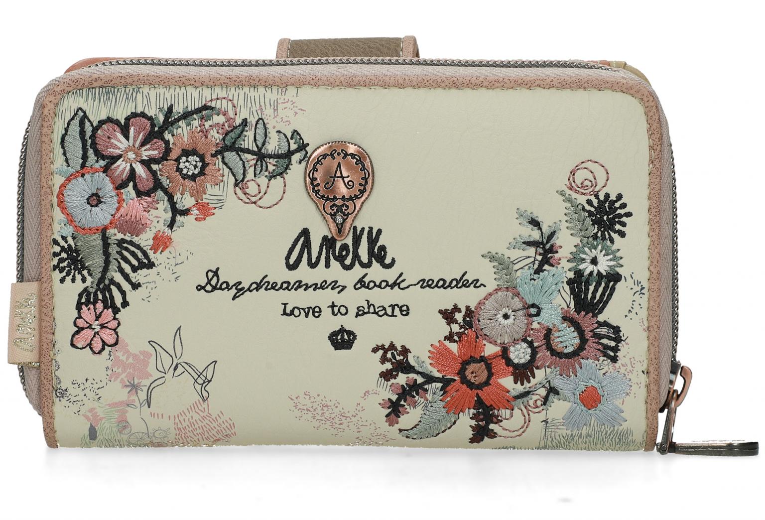 Klappbörse Anekke Jane Blumenstickerei Etui beige Pastell