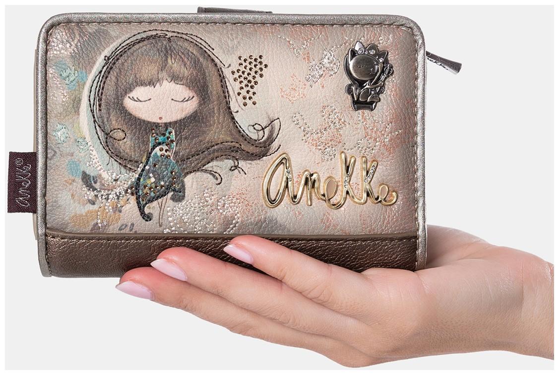 Klappbörse Anekke Real bestickt Glitzer beige taupe 