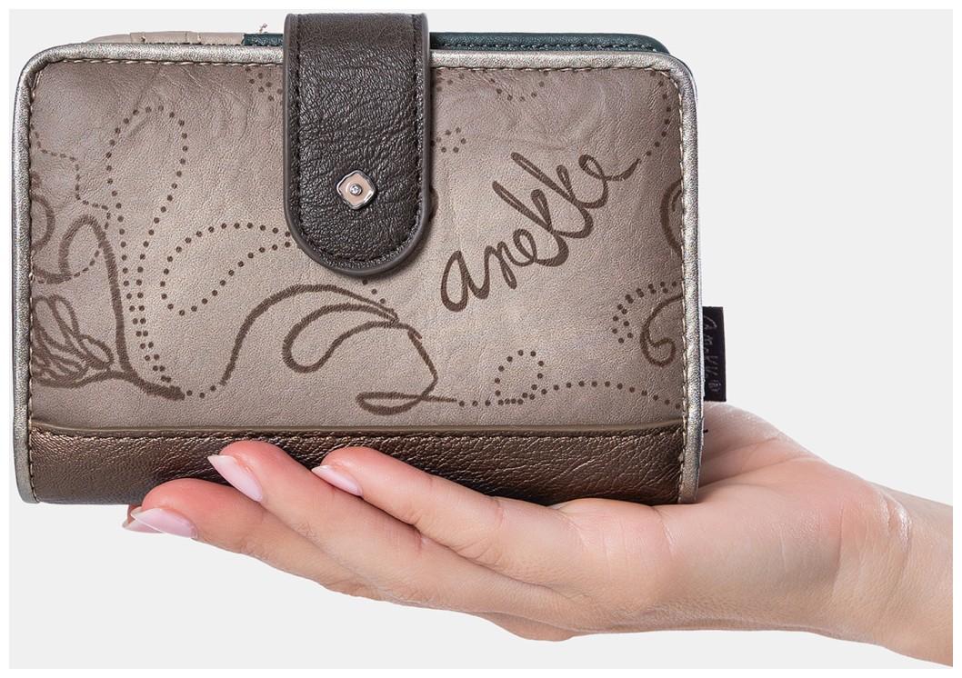 Klappbörse Anekke Real bestickt Glitzer beige taupe 