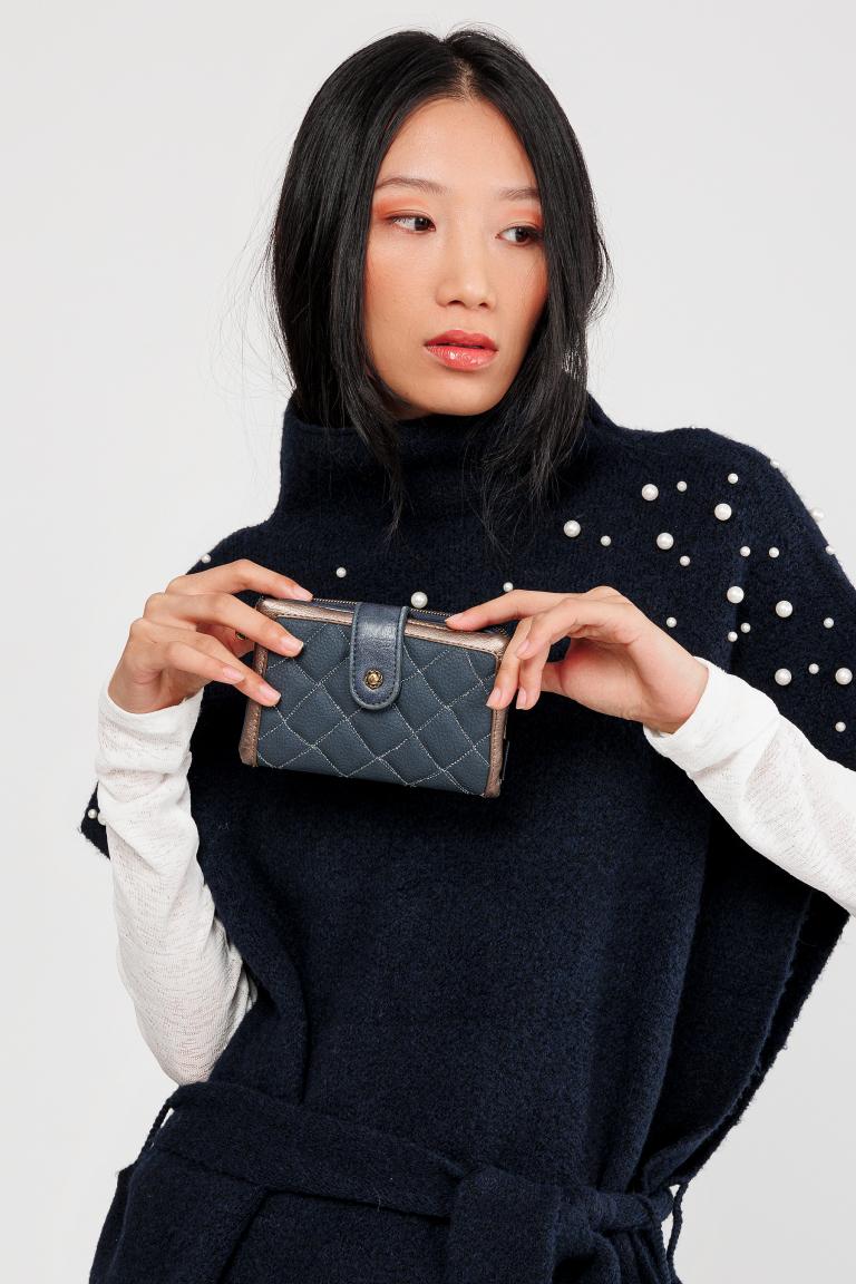 Klappbörse Anekke dunkelblau Paris Boutique Glitzersteine metallic