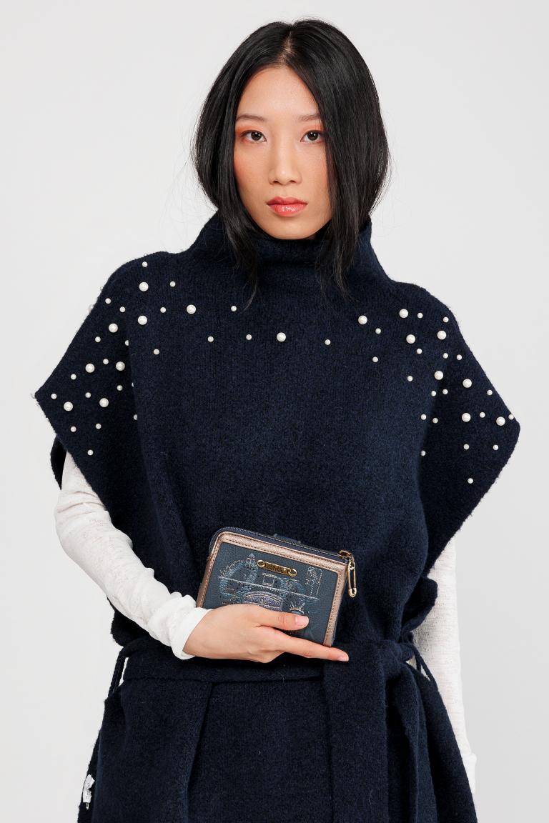 Klappbörse Anekke dunkelblau Paris Boutique Glitzersteine metallic