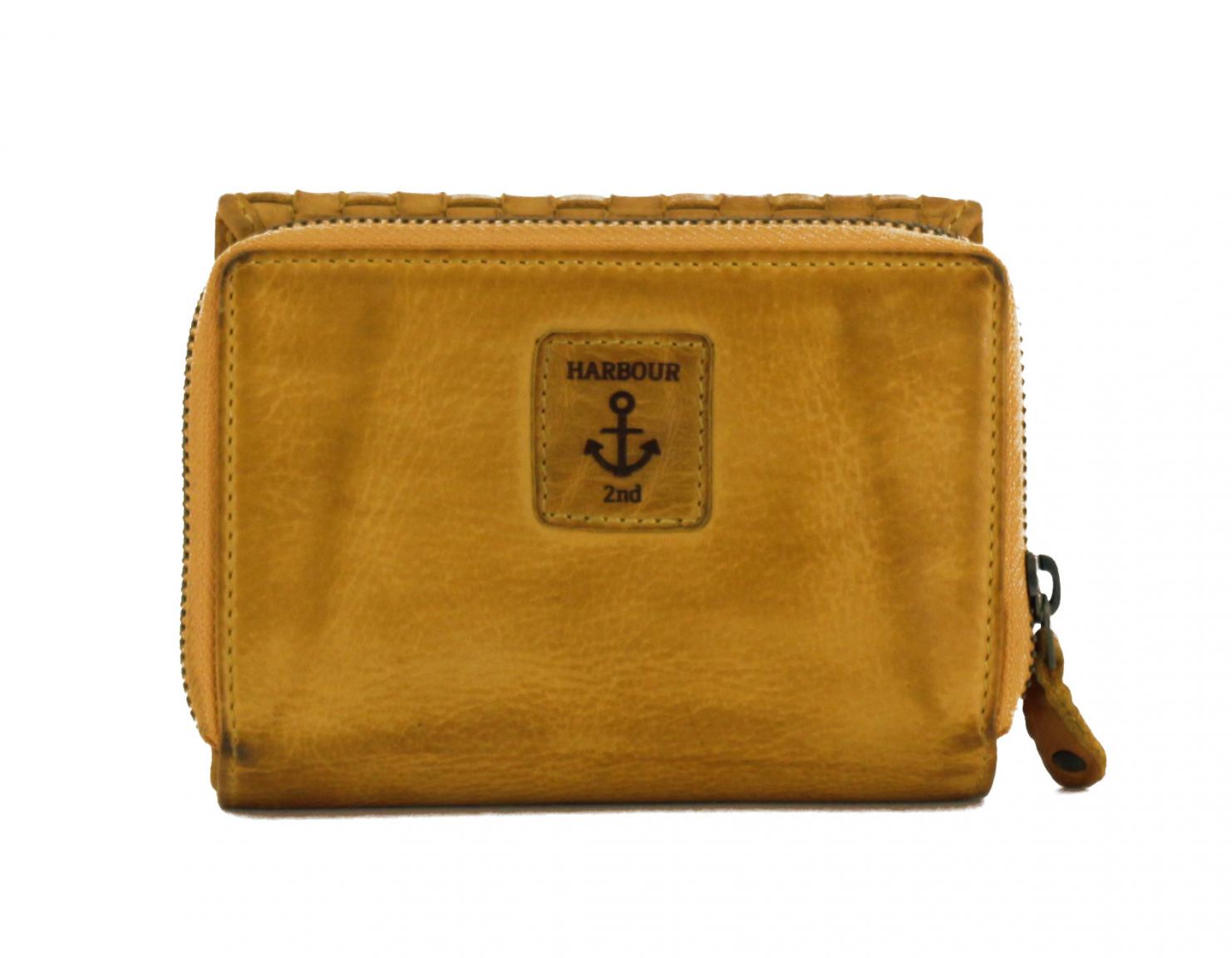 Klappbörse Leder Harbour 2nd Yvonne Mustard Nieten Flechtoptik