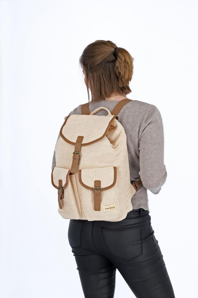 Klappen-Rucksack hellbeige Hanf Travelite Hempline Nature