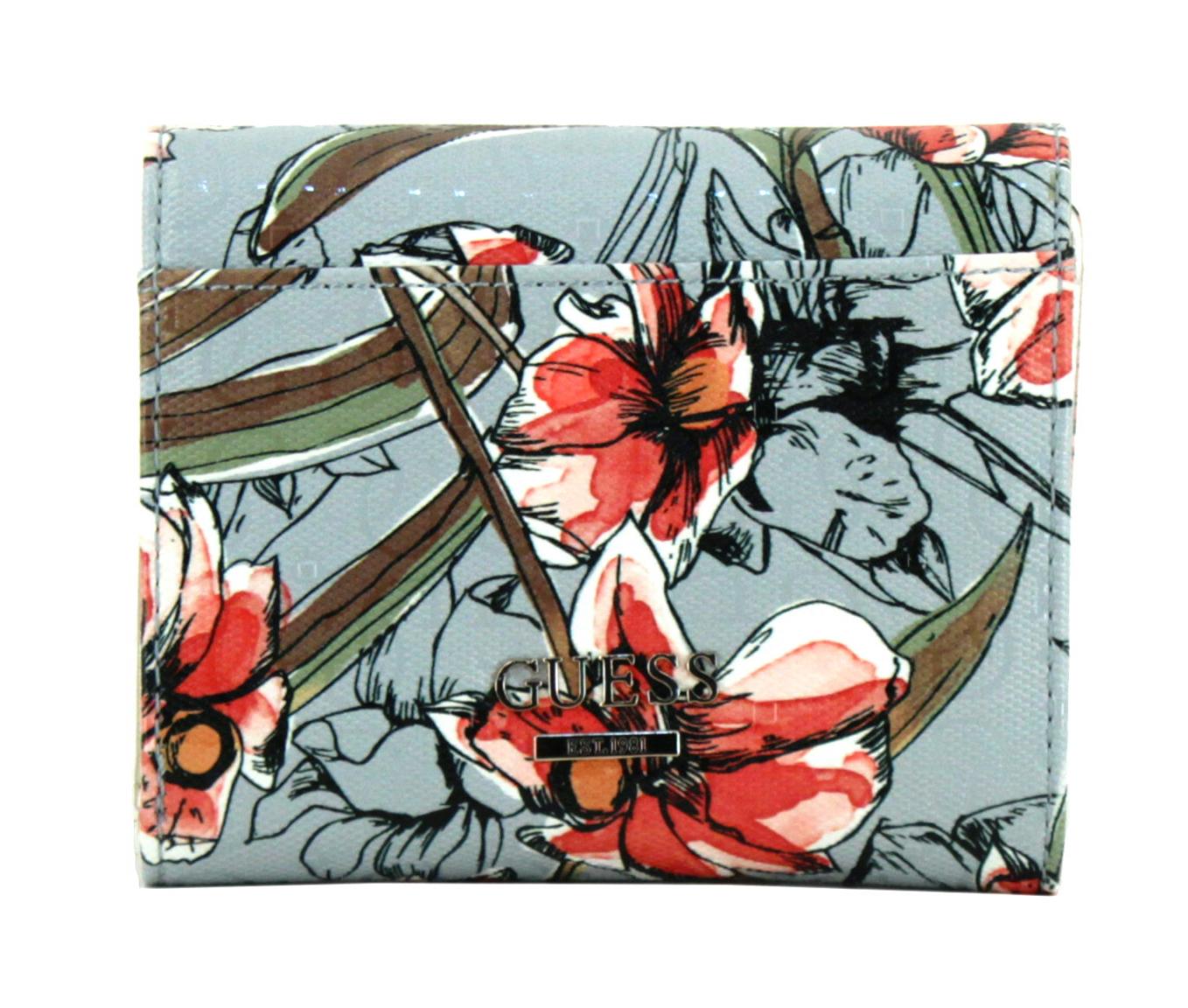 Klappgeldbörse Guess Gioia Blue Floral Blumen blau rot geprägt