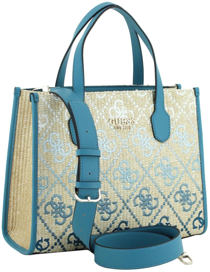 Korbtasche Bast Teal Logo Guess Silvana Stickerei Farbverlauf