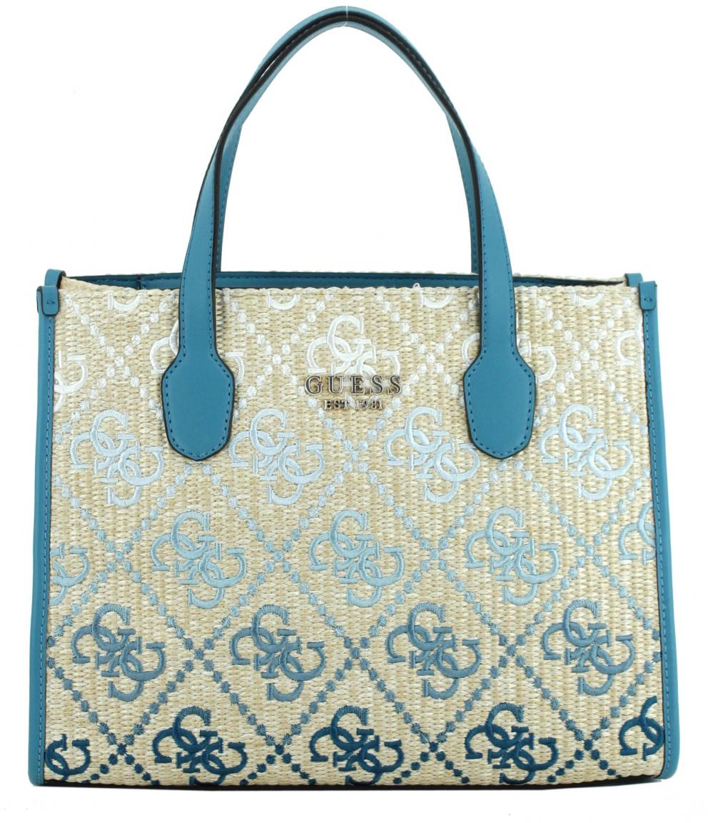 Korbtasche Bast Teal Logo Guess Silvana Stickerei Farbverlauf