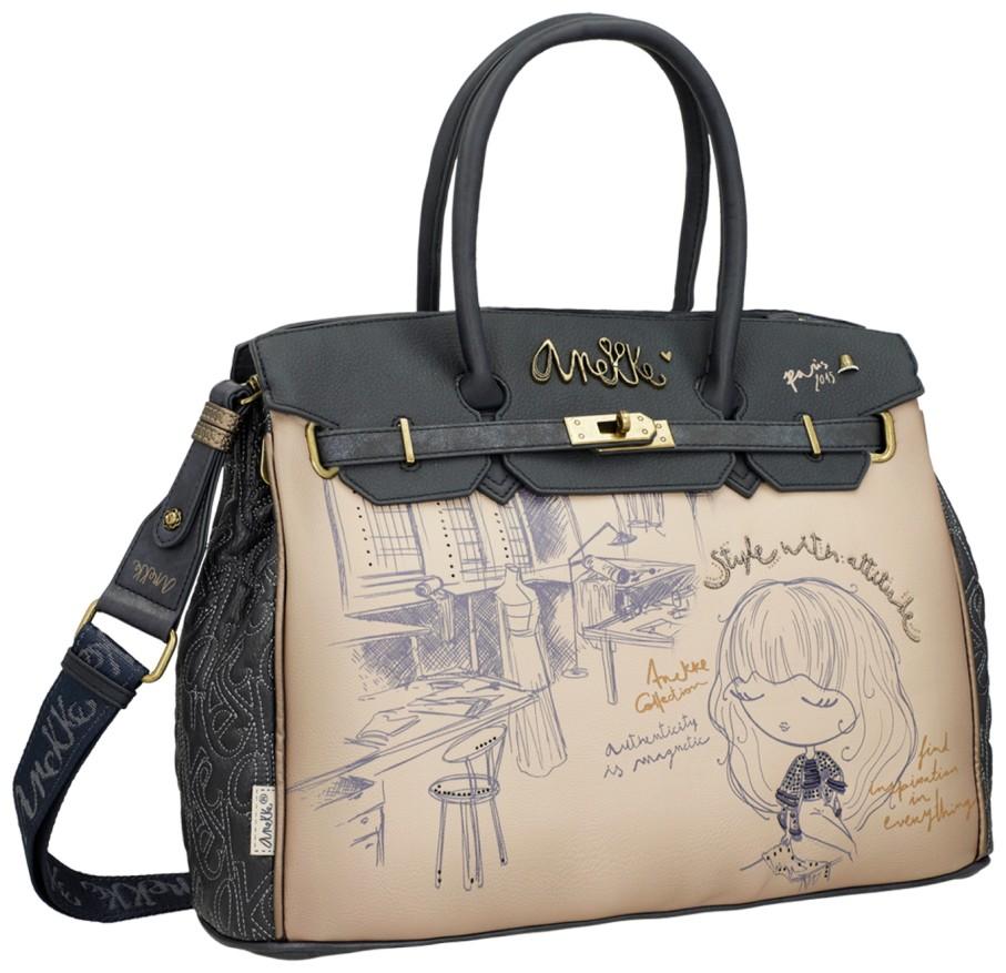 Kurzgrifftasche Anekke Mademoiselle Studio taupe blau Glitzer 