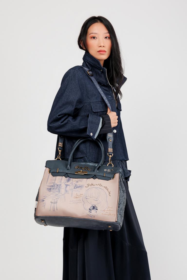 Kurzgrifftasche Anekke Mademoiselle Studio taupe blau Glitzer 