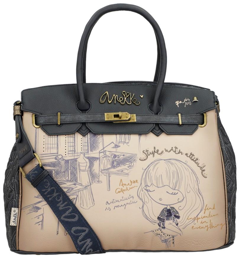 Kurzgrifftasche Anekke Mademoiselle Studio taupe blau Glitzer 