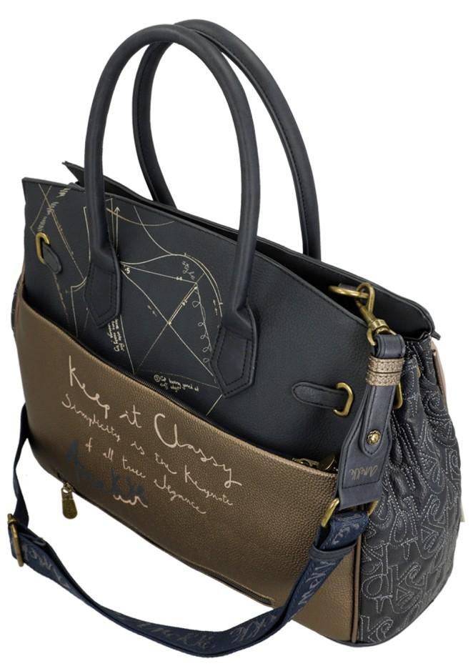 Kurzgrifftasche Anekke Mademoiselle Studio taupe blau Glitzer 