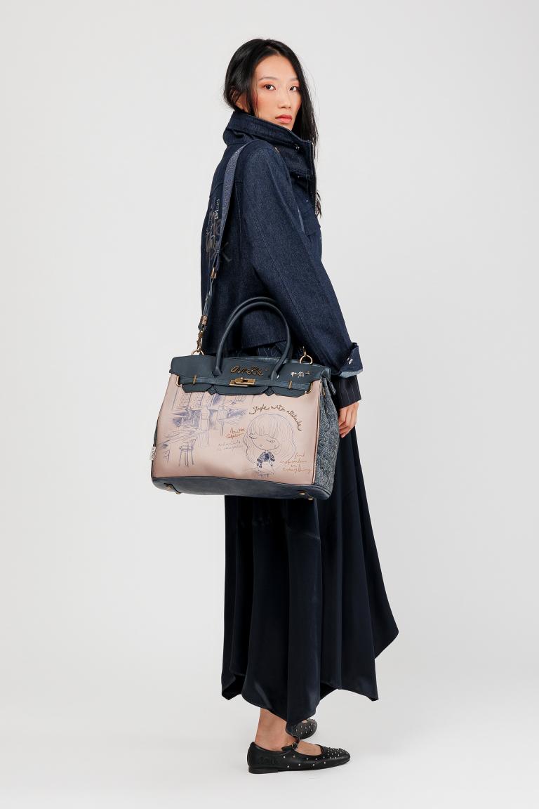 Kurzgrifftasche Anekke Mademoiselle Studio taupe blau Glitzer 