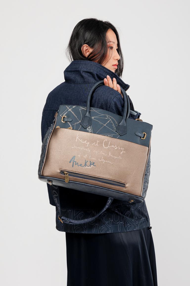 Kurzgrifftasche Anekke Mademoiselle Studio taupe blau Glitzer