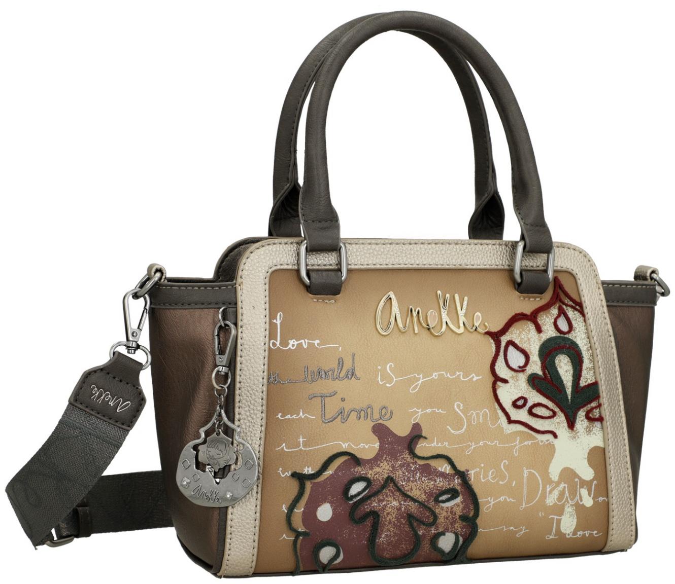 Kurzgrifftasche Anekke Real Manifesto beige metallic Stickerei