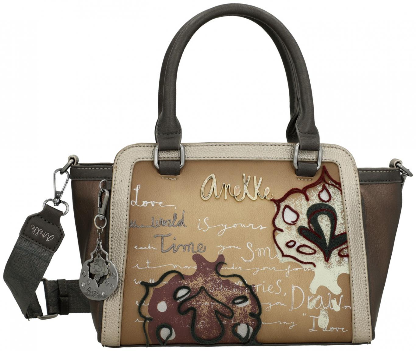 Kurzgrifftasche Anekke Real Manifesto beige metallic Stickerei