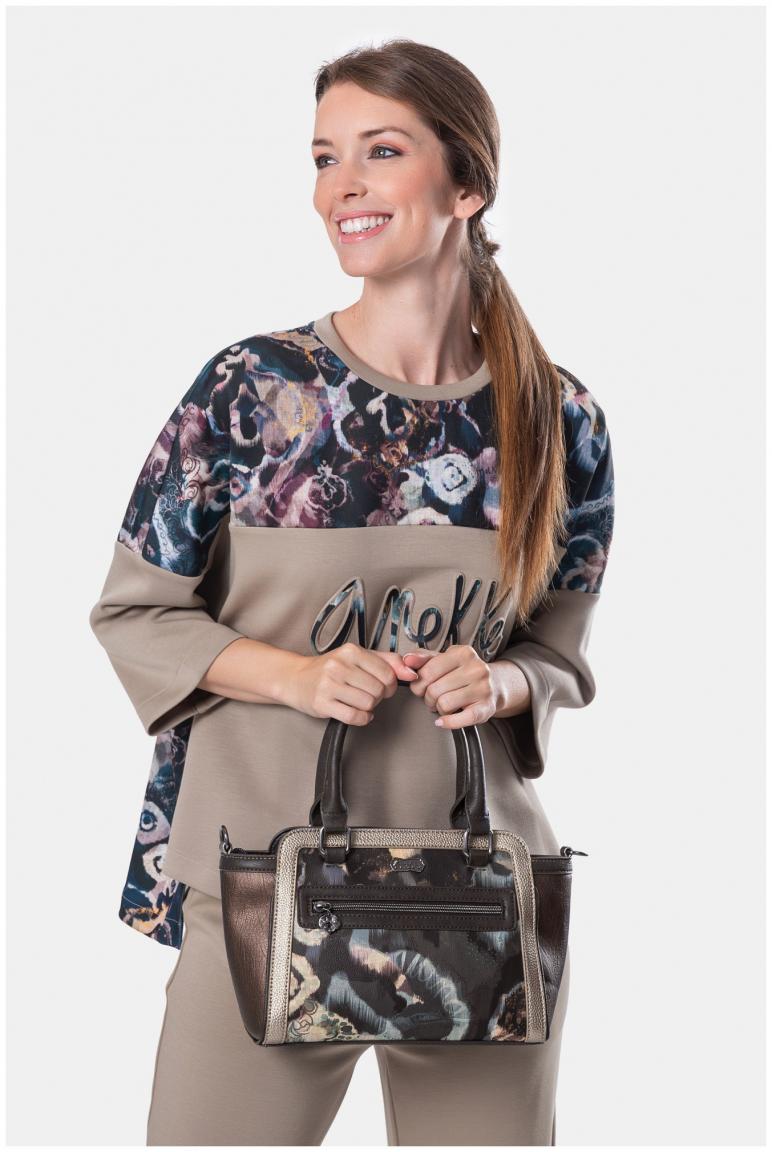 Kurzgrifftasche Anekke Real Manifesto beige metallic Stickerei