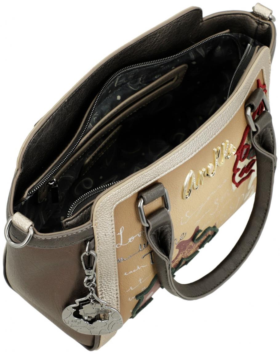 Kurzgrifftasche Anekke Real Manifesto beige metallic Stickerei