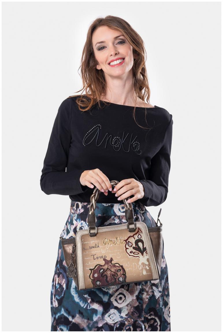 Kurzgrifftasche Anekke Real Manifesto beige metallic Stickerei