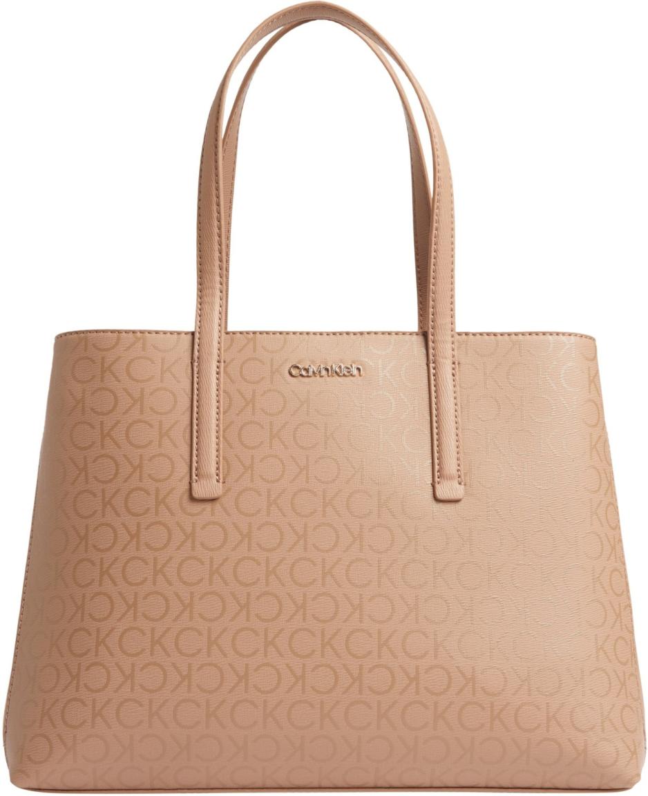 Kurzgrifftasche Calvin Klein Must Tote Monogram Design Safari Canvas Beige