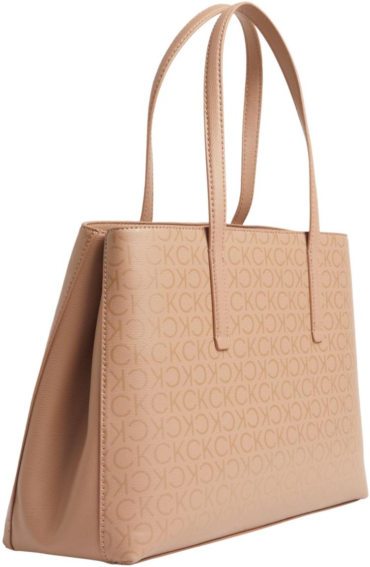 Kurzgrifftasche Calvin Klein Must Tote Monogram Design Safari Canvas Beige