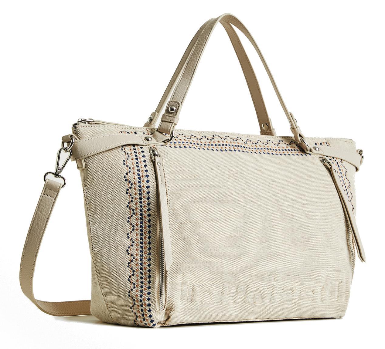 Kurzgrifftasche Canvas bestickt hellbeige Desigual Regasita Libia