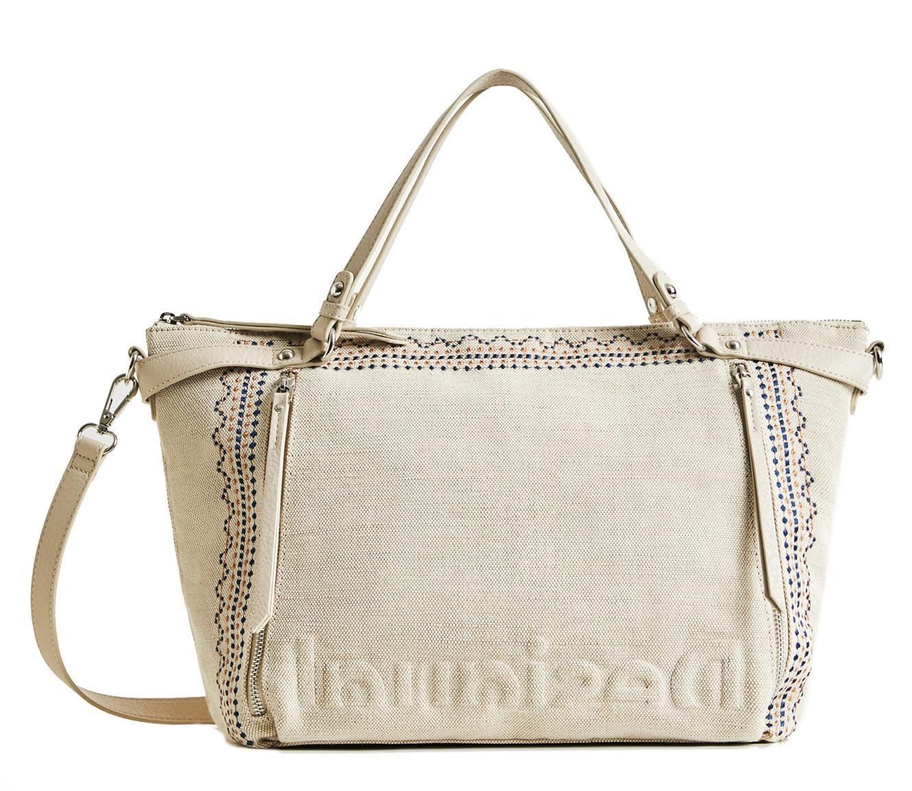 Kurzgrifftasche Canvas bestickt hellbeige Desigual Regasita Libia