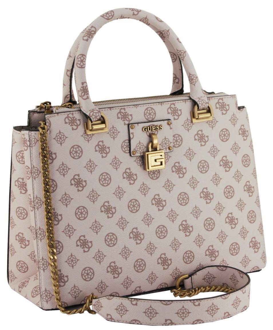 Kurzgrifftasche Guess Centre Stage Shell Logo Beige Rosa Messing