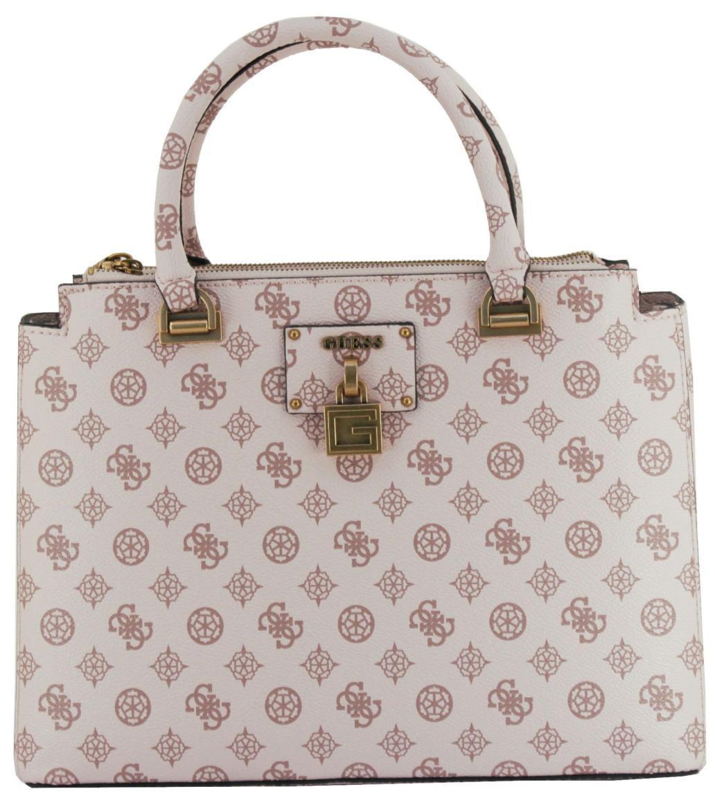 Kurzgrifftasche Guess Centre Stage Shell Logo Beige Rosa Messing