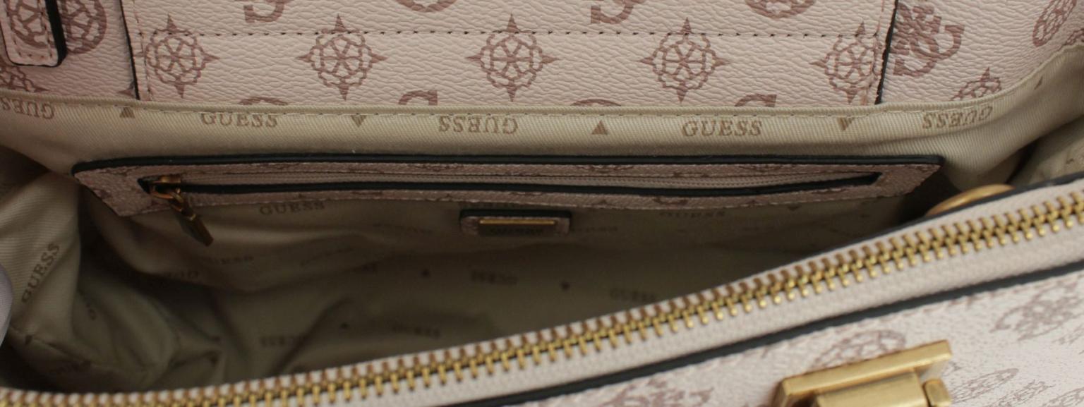 Kurzgrifftasche Guess Centre Stage Shell Logo Beige Rosa Messing